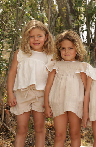 Beige and White Frilled dress