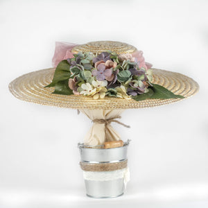 Straw boater hat with Floral band
