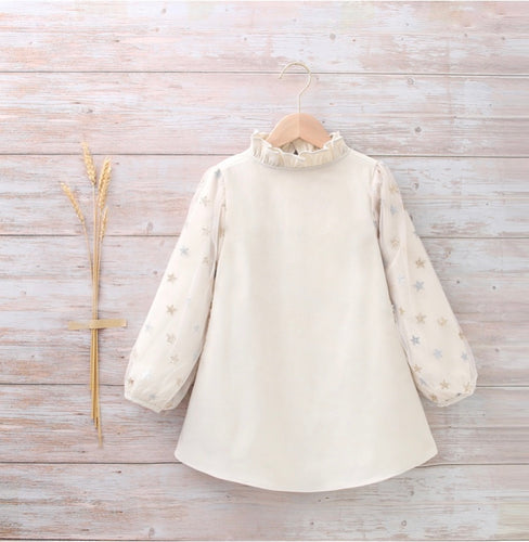 Ivory dress with frilled collar and stars