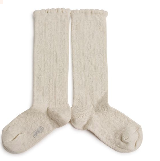 Ivory Pointelle knit knee high socks