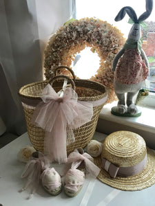 The Seville Straw boater hat with nude ribbons